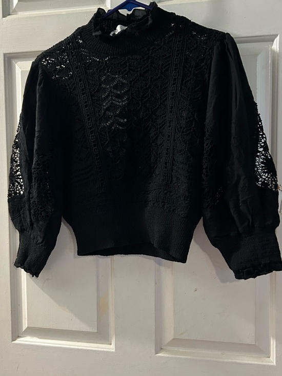 Zara Tops - Zara Black Lace Knit Mock-Neck Blouse